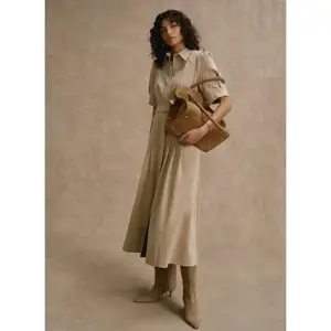 Mint Velvet Neutral Corduroy Belted Midi Dress